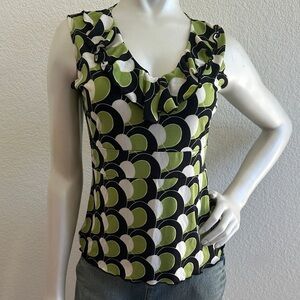 Y2K Susan Lawrence Green and Black Patterned Blouse